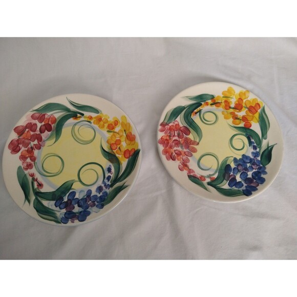 Set Of 2 Gail Pittman 7 1/2" Garden View Salad Dessert Plates Hand Painted 1999 - Picture 16 of 16